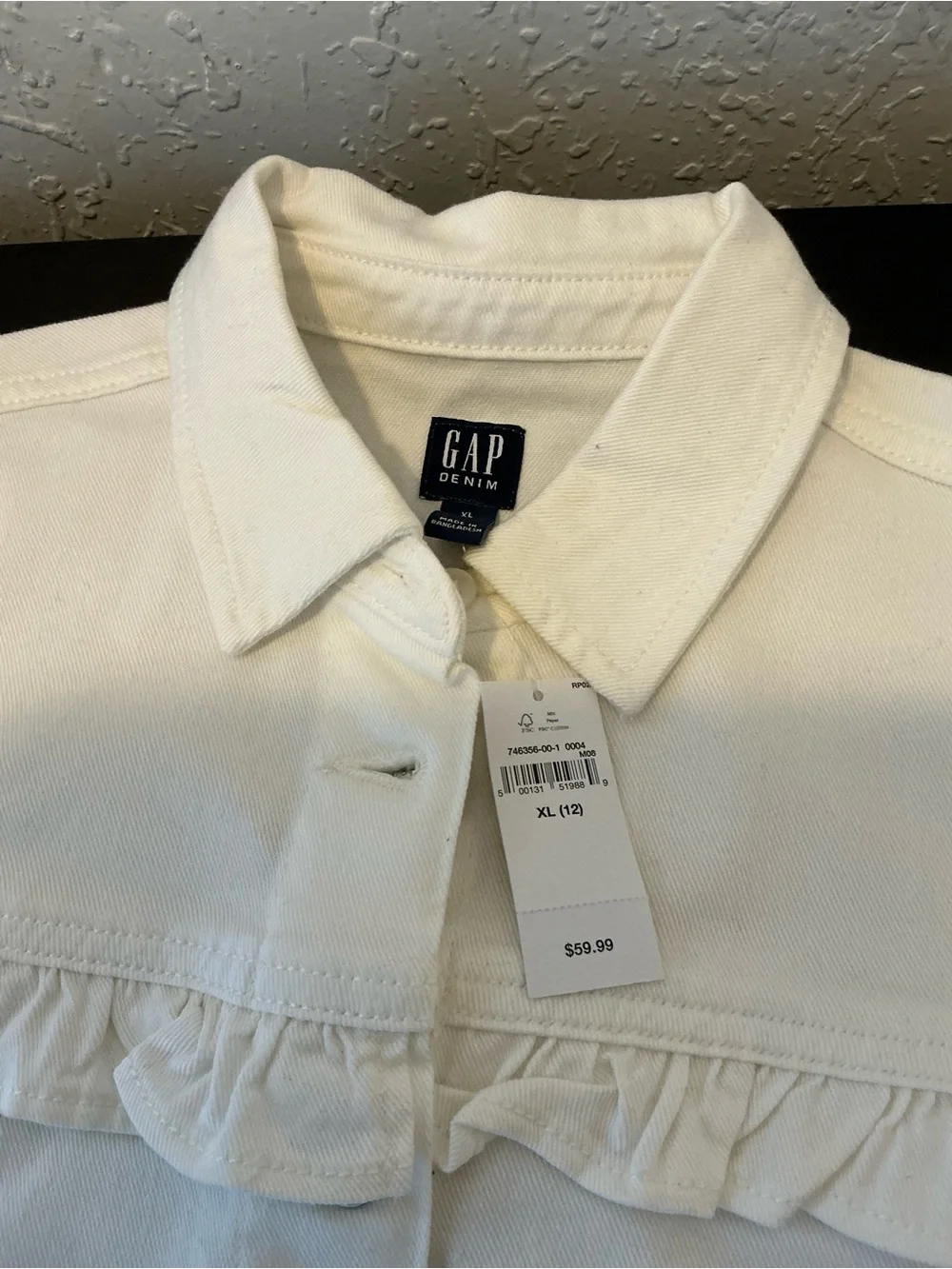 GAP Cream Ruffle-Trim Button-Front Jacket
